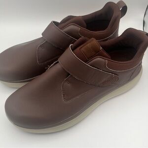 Brown Leather Slip-On Loafers with Velcro Strap
